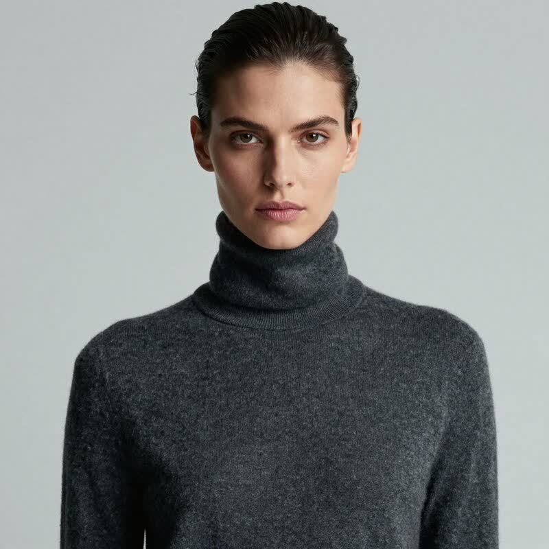 A studio portrait in a grey turtleneck