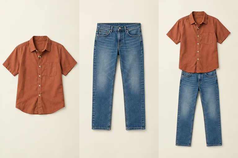 Flat-lay garment references arranged for upload