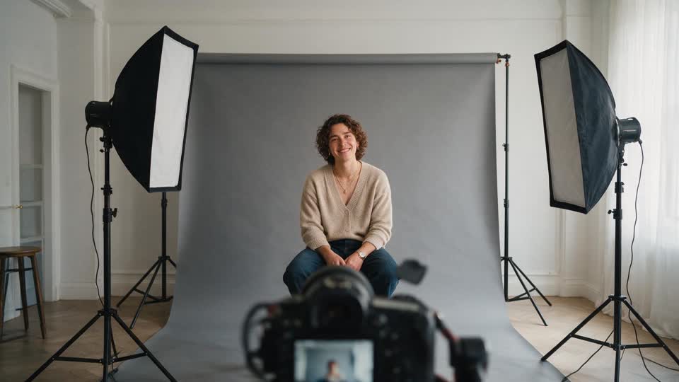 A clean studio set with softboxes