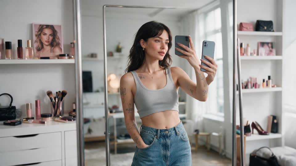 A mirror selfie in a beauty room