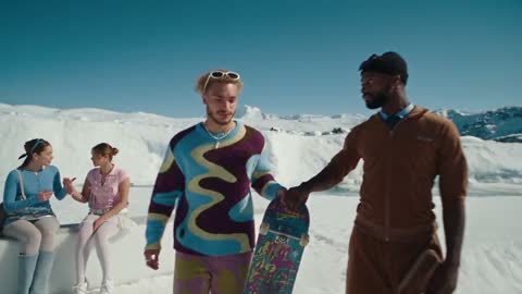 Two people walking through a snowfield — a desert scene restyled
